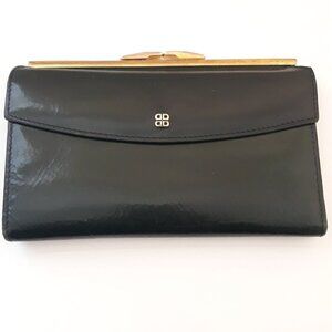 Vtg Bosca Hand Stained Hide Green Leather Kisslock Tri-fold Check Book Wallet